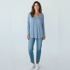 J. Jill Long Sleeve V-Neck Tee Blue Size Large